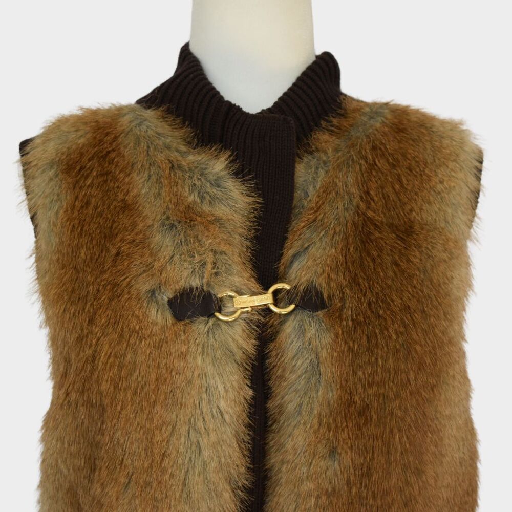 MICHAEL KORS Women's Faux Fur Sweater Vest Gold Buckle Closures Size M - Picture 5 of 9